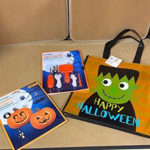Halloween treat bag, pumpkin sticker decal, & pumpkin carving kit